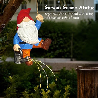 Hanging Gnomes Watering Can Lights Garden Decor, Fairy Figurines Outdoor Solar Lantern, Wall Art for PatioYard Porch, Christmas Gardening Housewarming Gifts for Mom Women