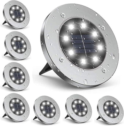 Solar Lights Outdoor Garden, IP65 Waterproof Outdoor LED Solar Pathway Lights - 8 Pieces Each with 8 LED Lights, Outdoor In-Ground Solar Lights for Landscape