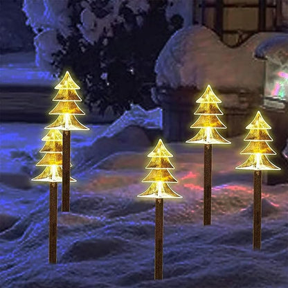 Christmas Solar Pathway Lights Outdoor, Waterproof Christmas Tree Garden Lights with 2-Lighting Modes, Set-of-5 Walkway Solar LED Lights for Yard Lawn Patio Landscape Wedding Decorations(Warm White)