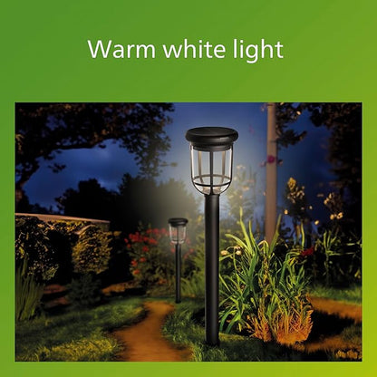 Philips LED Capri Outdoor Solar Pathlight, 1-Pack, Long-Lasting Solar Powered LED Light, Bright White Light, 3000K, 50 Lumens, IP44, Black