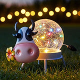 Solar Lights Outdoor Dairy Cow Decor with Crackle Glass Globe Lights - Cute Metal Cow Decor - Garden Figurine Light | Lumora