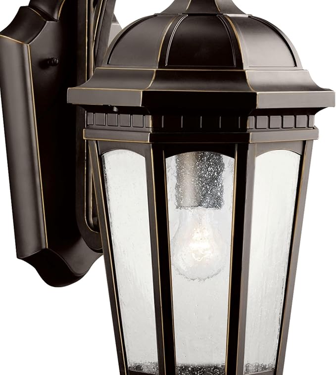 Kichler Courtyard 17.75" 1 Light Outdoor Wall Light with Clear Seeded Glass in Rubbed Bronze for Entry or Garage | Lumora