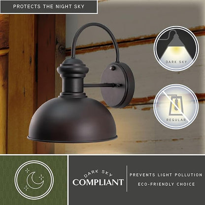 VAXCEL Franklin 12.75 in. H 1-Light Oil Burnished Bronze and Light Gold Dusk to Dawn Sensor Farmhouse Outdoor Wall Sconce, Metal Shade, Dark Sky Compliant for Porch Patio Front Door or Garage