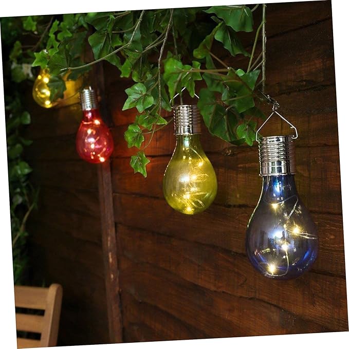 Uonlytech 6pcs Solar Powered Led Bulb String Lights Transparent Warm White Hanging Light Bulb Easy to Install Copper Wire Decoration for Garden Patio Party Home