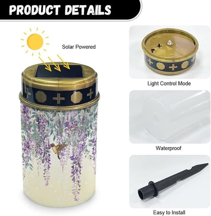 Poceacles Solar Grave Lights for Cemetery - Decorations, Candle and Pathway Lights, Waterproof Landscape Lighting for Loss of Mother, Hummingbird Wisteria Flower, Pack of 4
