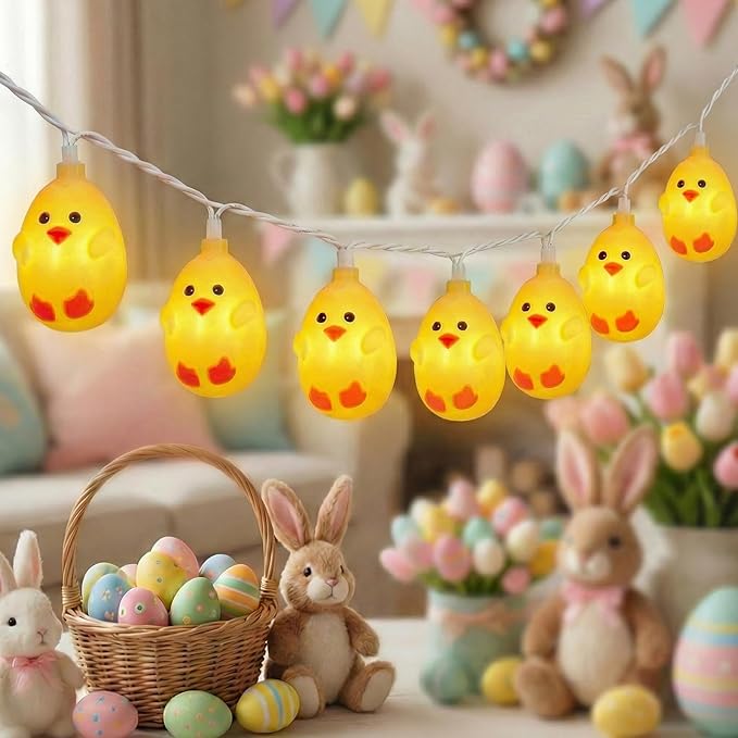 GOOTHY 8.5Ft LED Yellow Chick String Lights Plug in, 10 Cute LED Spring Chicken String Lights for Indoor Outdoor Easter Decorations, Easter Party Garland Spring Holiday Home Garden Patio Décor