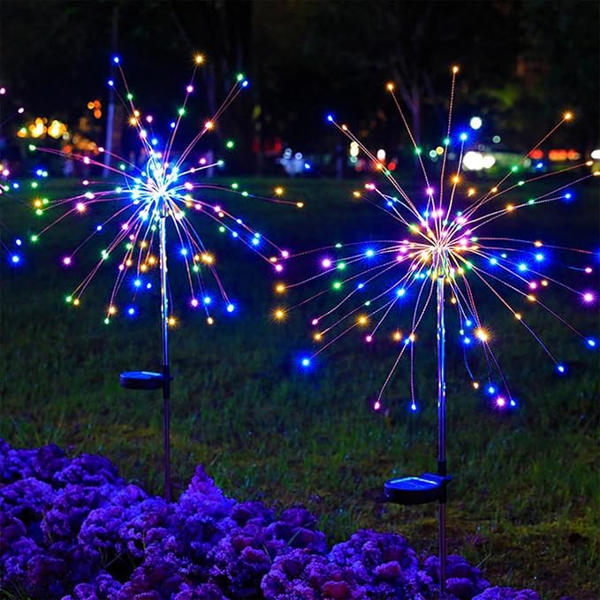 Outdoor Solar Garden Lights, 120 LEDs 8 Lighting Modes Waterproof Solar Fireworks Light Sparklers for Patio Walkway | Lumora