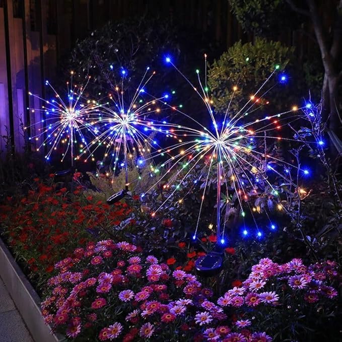 Solar Garden Lights Outdoor,Waterproof Garden,2 Pack 200 LED Twinkling Firework Lights Decorative with 8 | Lumora