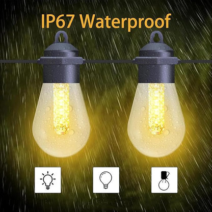 Honche Solar Outdoor Party Lights Waterproof LED IP66 with 15 Edison Bulb Warm White String Lights Patio Lights for Christmas Camping Wedding Birthday Backyard Gazebo Party Decor