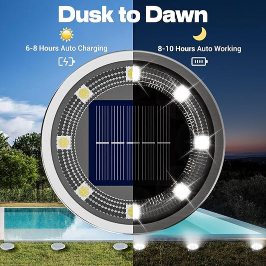 Solar Ground Lights,18 Pack Flat Solar Lights Outdoor Waterproof, Bright LED Solar Disc Lights, 6000K Cool White Landscape Lighting for Outside Yard Garden Pathway Driveway Lawn