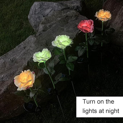 2Pcs Solar Flowers Lights Outdoor Waterproof Single Head Rose Flowers Stake Light Garden Landscape Lighting for Outdoor Yard Lawn Path Balcony Party Decoration