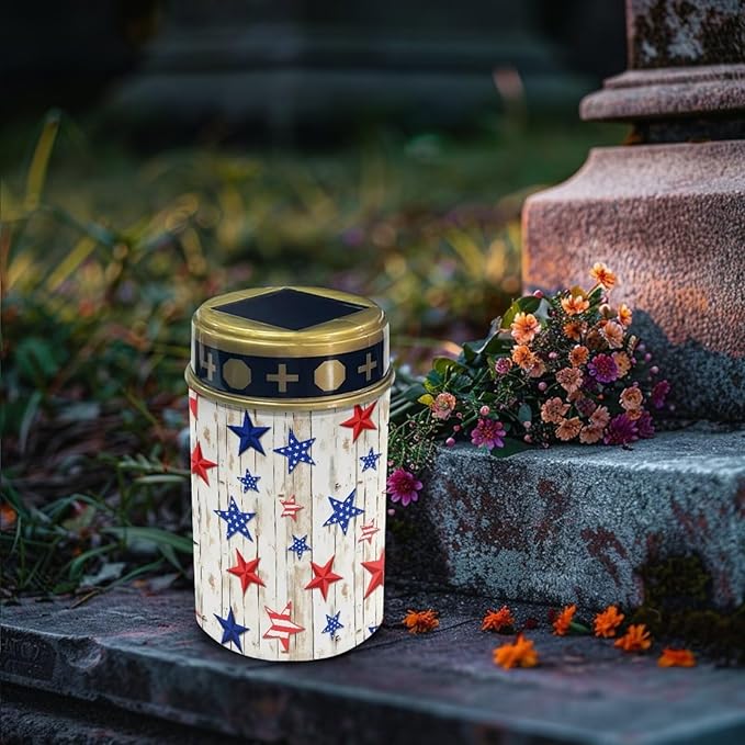Garden Decor Solar Light Outdoor Stake Patio Yard Lawn Porch Pathway Grave Solar Lights for Cemetery Outside Waterproof American Stars Stripes Decorations