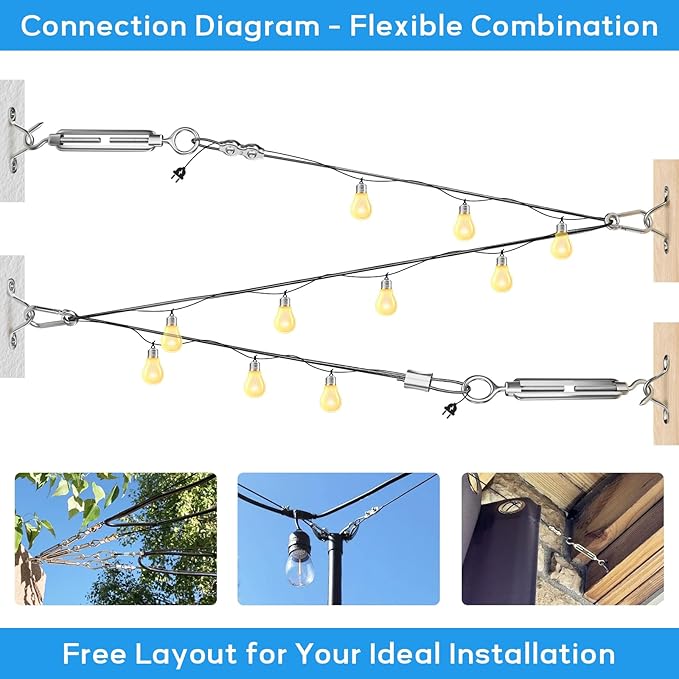 String Light Hanging Kit with 164FT Vinyl Coated Stainless Steel 304 Wire Rope Suspension Kit Included Enough | Lumora