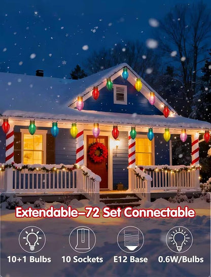 Jumbo Outdoor Christmas Lights,16FT C9 Jumbo Xmas String Lights Decorations Waterproof Hanging Lights with 10 Large Clear Multicolor Bulb for Outdoor Porch Patio Eave Xmas Roof Decoration