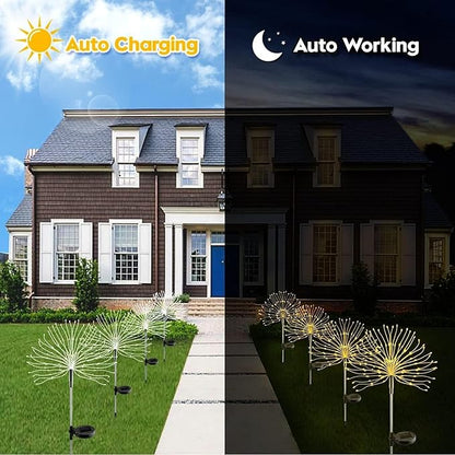 Warm White Solar Lights for Garden Decoration 150 LED Fairy Lights Starburst Outdoor Firework Decorative Lamp Pathway Lighting Waterproof Colored 4 Pack