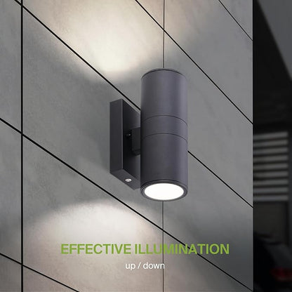 ASD 2 Light LED Indoor & Outdoor Wall Light Fixture with Emergency Battery Backup | 18W 1676LM 3000K-5000K 120-277V Cylinder Up Down Lights | Exterior Wall Sconce Porch & Patio | Black, ETL 6 Pack