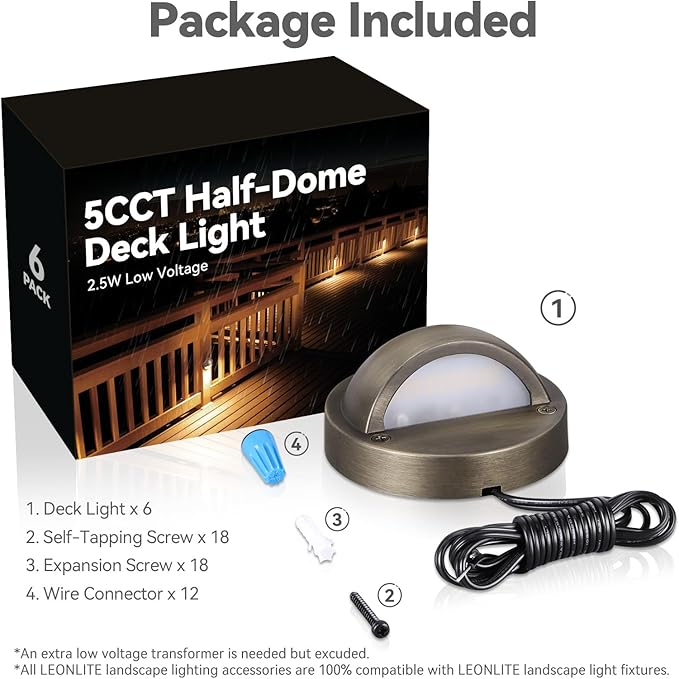 LEONLITE Update 5CCT LED Low Voltage Deck Lights, 180LM 3.74inch Landscape Step Railing Fence Light, 12-24V AC/DC | Lumora