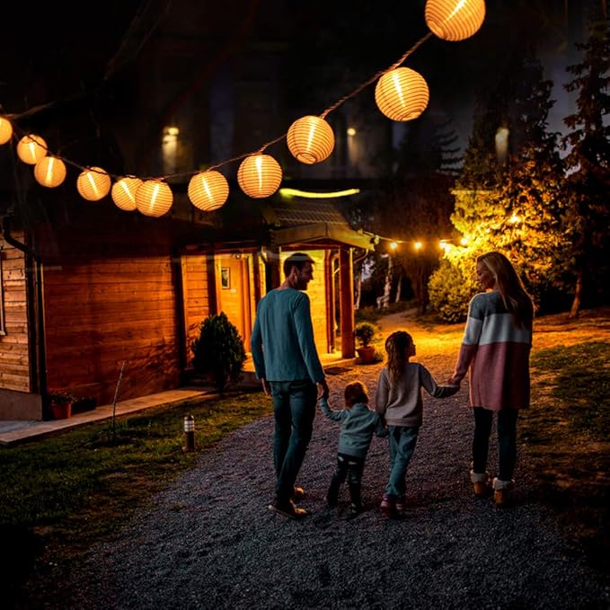 Lantern String Lights Plug in, Outdoor White Lights String 9.83FT Pack of 10 Nylon Lantern String Lights for Patio,White Lights String for Bedroom(Lanterns Need Simple Assembly)
