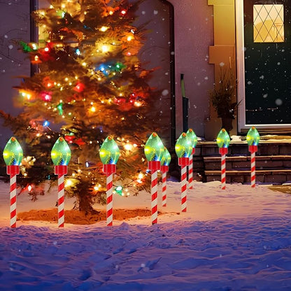 4pk Christmas Outdoor Solar Pathway Lights Waterproof Stakes Lights,Connectable Christmas Decor for Lawn, Yard, Sidewalk & Driveway (Multicolor)