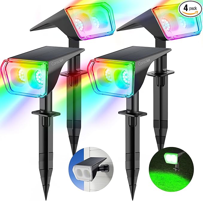Consciot Solar Spot Lights Outdoor, 30 LED Waterproof Color Changing Solar Spotlight, 2 in 1 Adjustable Wall | Lumora