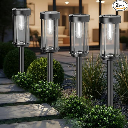 Sparkblaze 2 Pack Solar Pathway Lights Outdoor, Modern Classic Solar Garden Lights, Auto On/Off Landscape Lighting for Yard, Lawn, Patio, Walkway, Waterproof Solar Stake Lights. (2, Cold White)