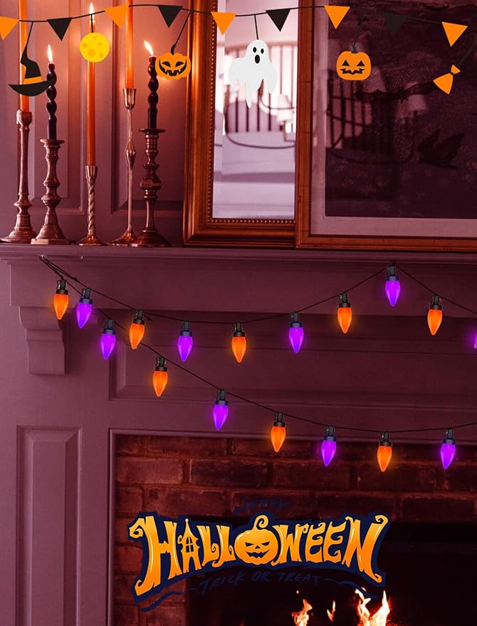 Abeja Halloween String Lights Outdoor, 26Ft C7 Purple and Orange String Lights with 50 LED Purple/Orange Ligths for | Lumora