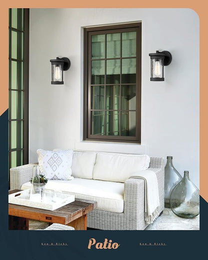 Ken & Ricky Outdoor Wall Light Fixture,Exterior Lighting Fixtures,Modern Sconce Lights for Porch Patio Garage Front Door (Black,Seeded Glass, 1PK)