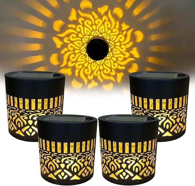 Decorative Solar Mandala Lights Outdoor, Metal Solar Powered Mandala Fence Lights for Garden Patio Yard, Waterproof Mandala Theme Outdoor Decor (4pcs)