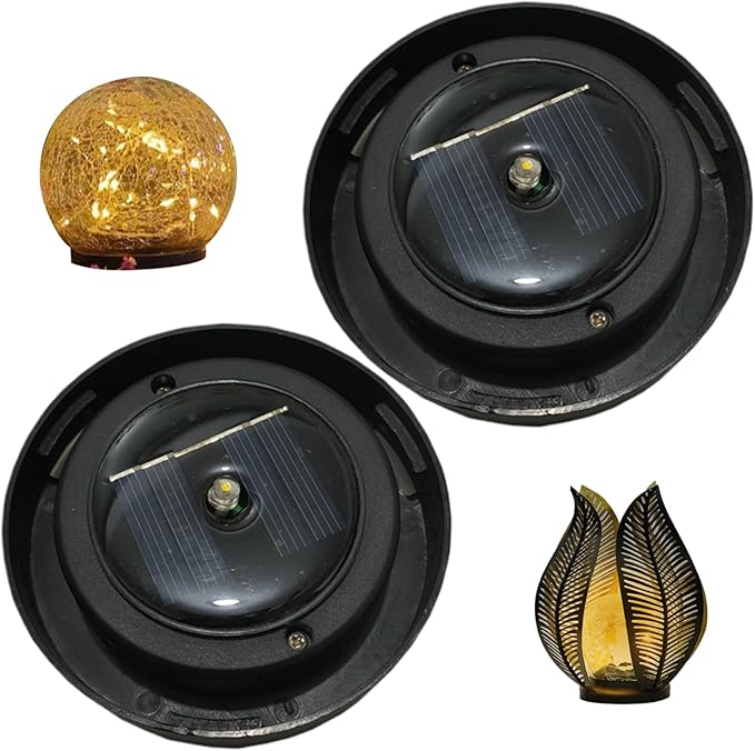 2PCS Replacement Solar Light Parts, 3.2" Waterproof Solar Light Replacement Top, Warm White LED Replacement Solar Panel for Outdoor Lights, DIY Decor