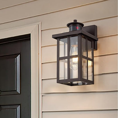 MICSIU Bronze Motion Sensor Outdoor Wall Light 2 Pack, 11.75" Dusk to Dawn Exterior Wall Sconce with 3 Modes, Clear Glass Anti-Rust Porch Light for House, Garage, Oil Rubbed Bronze, 2-Pack