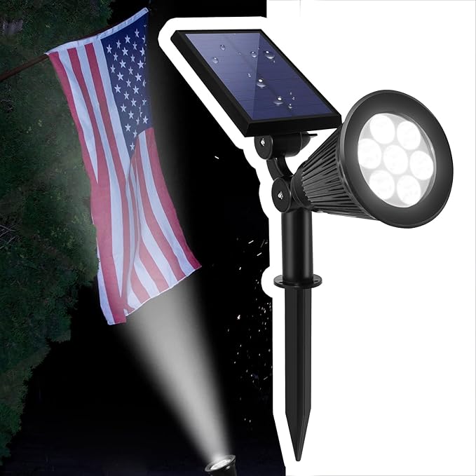 Solar Spotlights Outdoor, Bright 7-LED Landscape Spot Lights, Dusk-to-Dawn Waterproof Solar Powered Flag Pole | Lumora