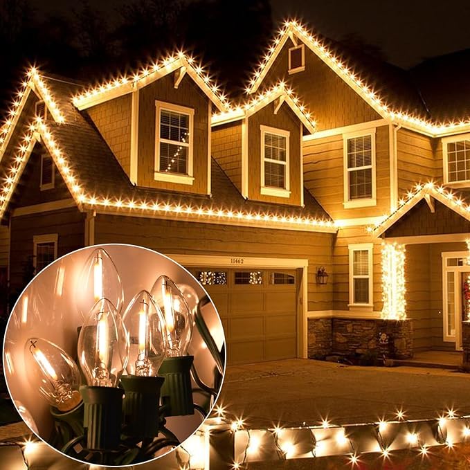 SUNSGNE C7 LED Clear Christmas String Lights Outdoor, 25FT Vintage Christmas Tree Lights with 27 0.6W Bulbs(2 | Lumora