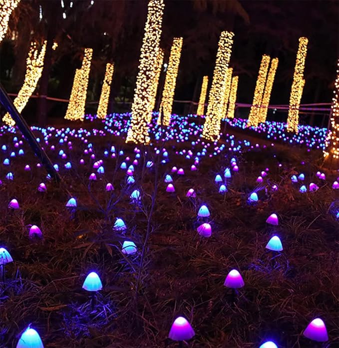 Mini Solar Mushroom Light 8 Modes 11.5ft Solar Pathway Lights 10 LEDS Multi-Color Fairy String Light Outdoor Waterproof Cute Mushroom Shaped Landscape Light for Christmas Halloween Backyard Lawn 1 Set