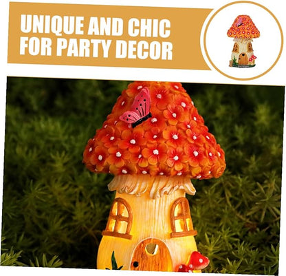 Solar Mushroom House Garden Light Outdoor Solar Figurine Lamp for Yard Decor Resin Small Mushroom Statue for Patio and Lawn Lighting