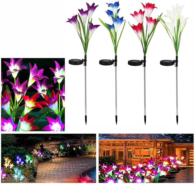 Ulalaza 2PCS Garden Solar Lights Multi-Color Changing 4 LED Flower Stake Light Decorative Landscape Lawn Yard Outdoor Lights Purple and Blue Length is 800mm/30inch