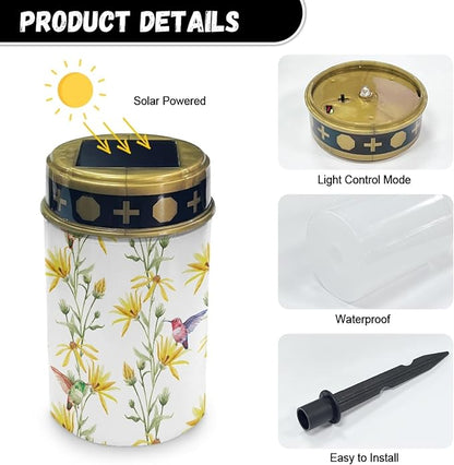Hummingbirds Floral Outdoor Solar Lights Solar Stake Lights Waterproof Pretty Solar Walkway Lights Yard Pathway Light Yellow Solar Lantern,Wall Light Auto On/Off