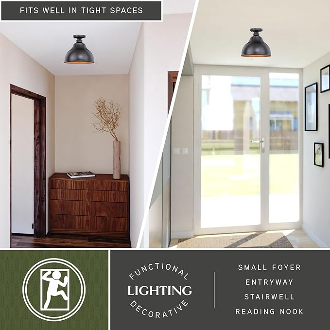 VAXCEL Delano Bronze Gold Farmhouse Barn Dome Outdoor Flush Mount Ceiling Light | Lumora