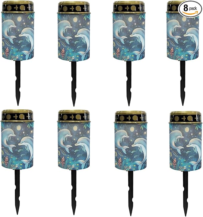 Dolphin Solar Garden Lights Outdoor Solar Walkway Lights,Moon Star Pathway Lights Waterproof Solar Pathway Lights Solar Powered Fairy Lights for Home Path