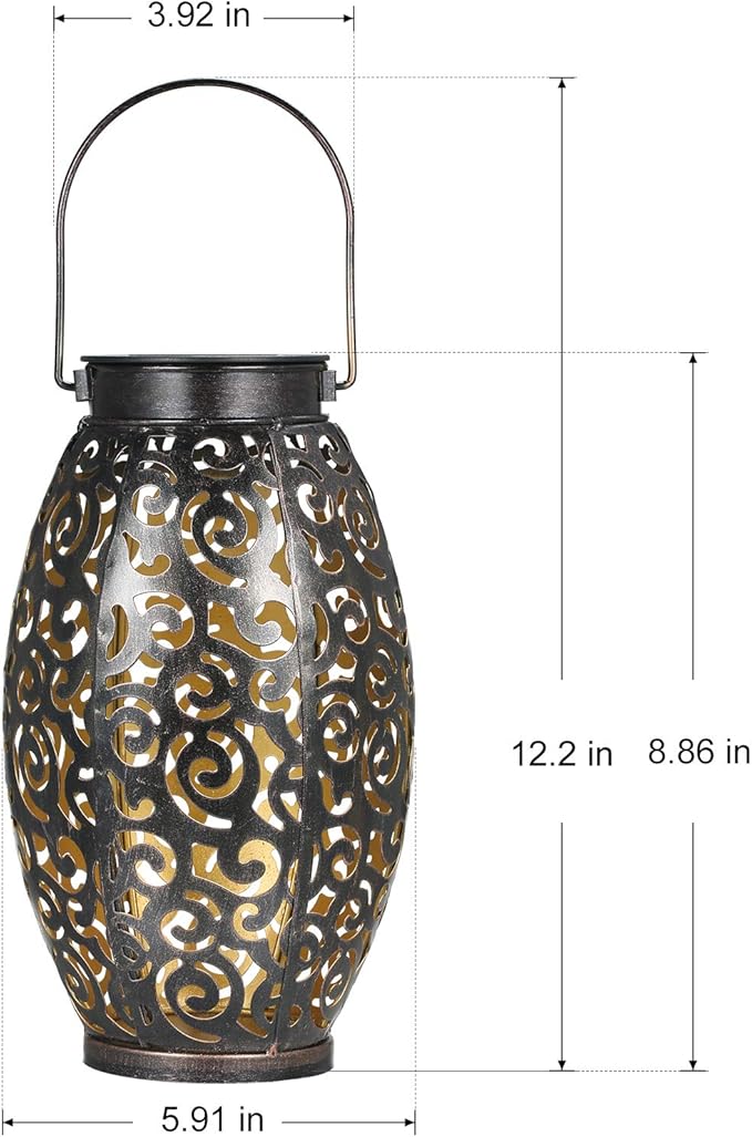 2 Pack Metal Hanging Solar Lanterns - Outdoor Solar Powered Lanterns with Handle, Waterproof, Decorative Garden Lights for Patio, Yard, Pathway, Walkway, Porch