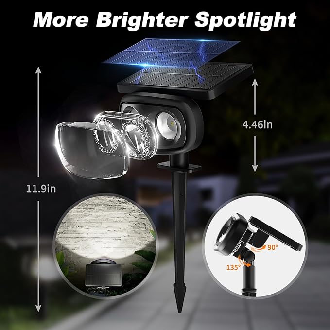 Solar Spot Lights Outdoor Waterproof IP68, 1000LM Super Bright LED Landscape Lighting with 9 Colors 3 Brightness | Lumora