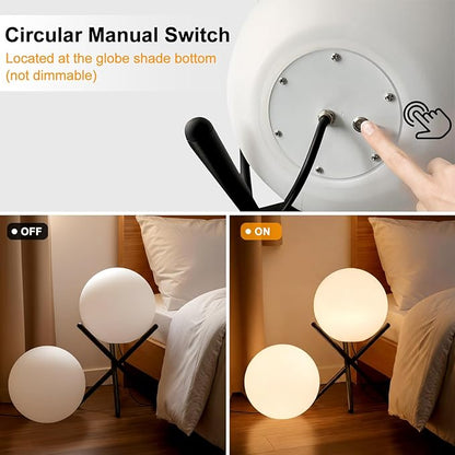 Lightdot Outdoor Floor Lamp, 12-Inch LED Ball Light with Milky White Waterproof Shade - 10W 3000K Corn Globe Floor Lamps with Stable Black Tripod Base, for Patio Garden Living Room, Bedroom, Plug&Play