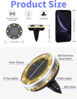 Solar Ground Lights Outdoor 12 Pack Waterproof, Upgraded Solar Garden Lights with 4 Side Light, Stainless Steel | Lumora