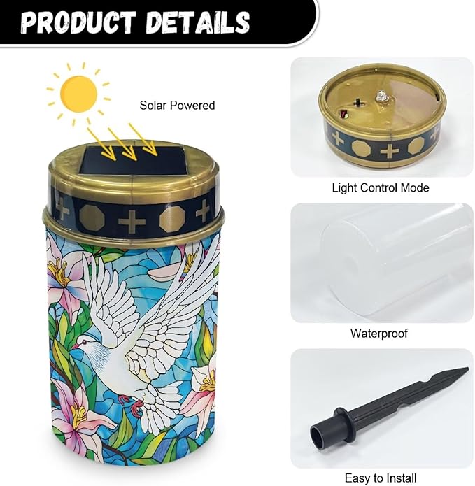 Solar Garden Lights, Pigeon Floral Pattern Outside Waterproof Light for Garden Yard Pathway Cemetery Grave Decor for Night Path Lights
