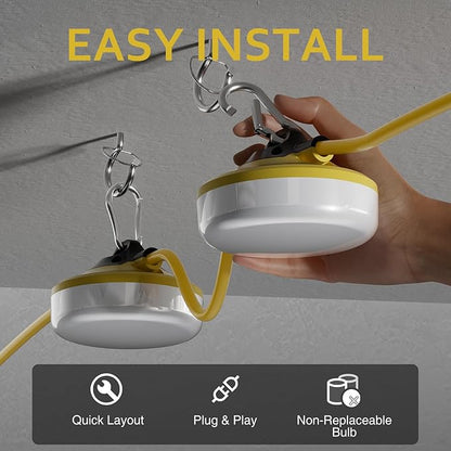LED Construction String Lights 100FT, 3 Prong, 10000 LM, 5000K LED String Work Lights, 100W Temporary Lighting for Job Site Outdoor Indoor, IP65 Waterproof Temporary Construction Lights, ETL Listed