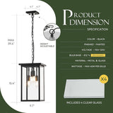 10" Modern 4-Light Exterior Black Square Lantern Pendant Light Fixture with Clear Glass Industrial Hanging Cage | Lumora