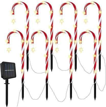8PCS Outdoor Solar Candy Cane Lights, Solar Powered Pathway Lights Outdoor Christmas Decoration for Yard Lawn, Waterproof