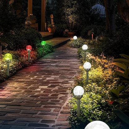 Solar Outdoor Lights, 4Pack Glass Cracked Ball LED Solar Garden Decorative Globe Light,Solar Stake Garden Lamp,Waterproof Solar Pathway Light for Patio Yard Lawn Decor (White)