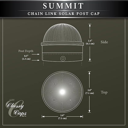 Classy Caps CH2233S Summit Chain Link Solar Post Cap, Silver – High Output LED, Fits 1-7/8", 2", 2-2/8",2.5, 2-7/8",3" Diameter Posts, Easy DIY, Brilliant White Light, Ideal for Chainlink Fence Posts