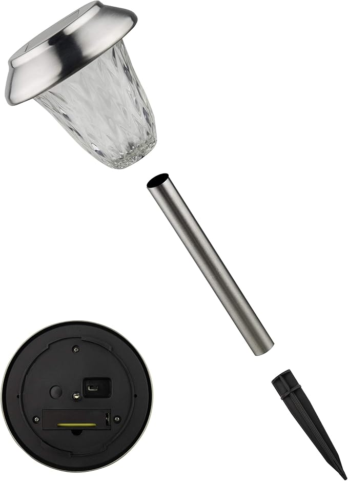 Alpine Corporation 17" Tall Outdoor Solar Powered Pathway LED Light Stakes, Silver (Set of 4)