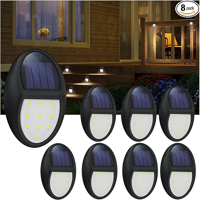 8 Pack Outdoor Fence Solar Lights, IP68 Waterproof Solar Step Lamps, for Porch Deck Yard Garage Garden - White Light